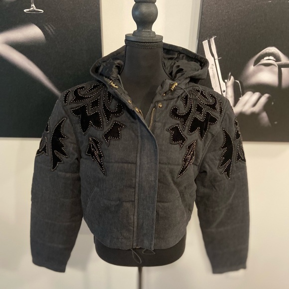 Free People Fleur De Lis Denim Puffer Jacket / Washed Black - Picture 7 of 11